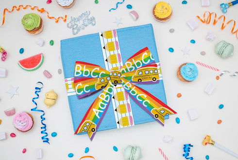 4 PCS Back to School Grosgrain Ribbons 3/4" School Decor Ribbons 5 Yards, School Bus Pencil Crayon Craft Ribbons for First Day of School Party Fav...