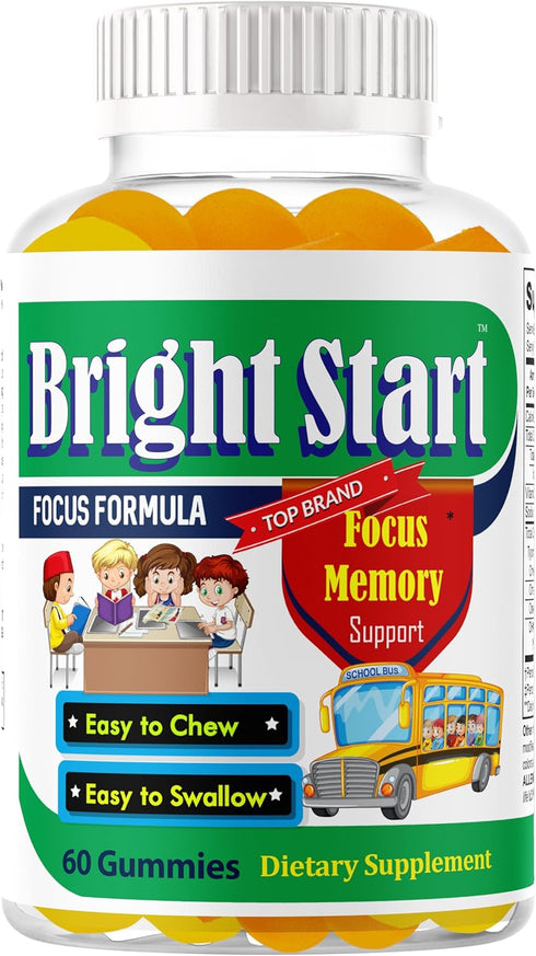 BrightStart Brain Focus Vitamins for Kids & Teens, Attentive Child Supplement Omega 3 for Kids, Focus Booster Nootropic Supplement Support Attenti...