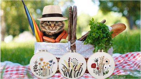 3 Sets of Beginner Embroidery Kits with 3 Patterns and 6 Needles, Needlepoint Kits for Adults,Including Embroidery Floss,3 Plastic Hoops and 3 Cot...