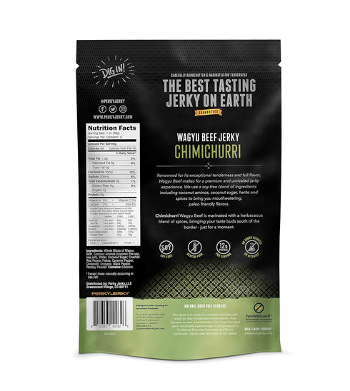 Perky Jerky Chimichurri Wagyu Beef Jerky, 8oz - Antibiotic Free - 12g Protein - Keto Paleo - 100% U.S. Sourced - Handcrafted, Tender Texture, Bold...