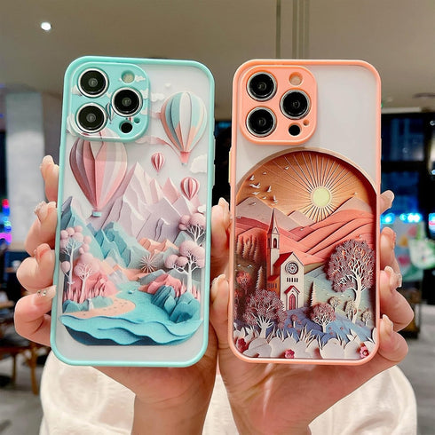 for iPhone 15 Pro Max Case, Frosted Art Landscape Painting, Slim Thin Hard PC Cover Soft TPU Bumper, Translucent Matte Phone Case for Women Man - ...