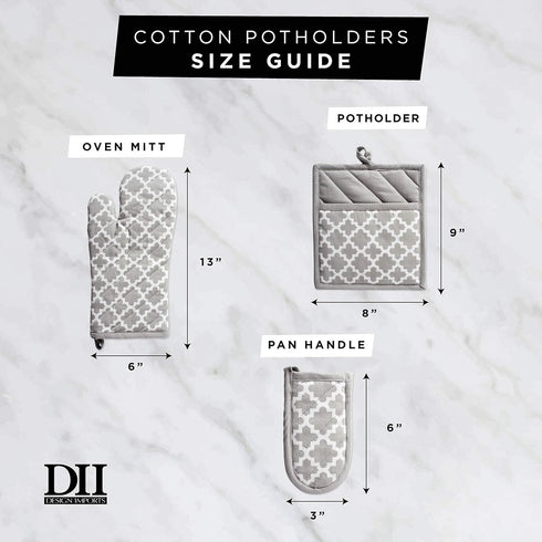 DII Quilted Kitchen Oven Mitt & Potholder Set, Hanging Loop for Convenient Storage, OM 6.5x12/PH 8x8.5, Gray Damask Print, 2 Piece...