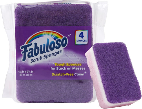 Fabuloso Sponges Purple 4 CT | Purple Scratch-Free Sponges for Dishes and Surfaces | 4 Purple Dishwashing Sponges from Fabuloso for Bold and Brigh...