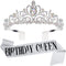 Velscrun Birthday Queen Tiaras Crown for Women, Girls Princess Crowns for Women, Queen Tiara for Mom, Silver Birth Crown Headband Birth Sash, 30th...