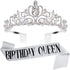 Velscrun Birthday Queen Tiaras Crown for Women, Girls Princess Crowns for Women, Queen Tiara for Mom, Silver Birth Crown Headband Birth Sash, 30th...