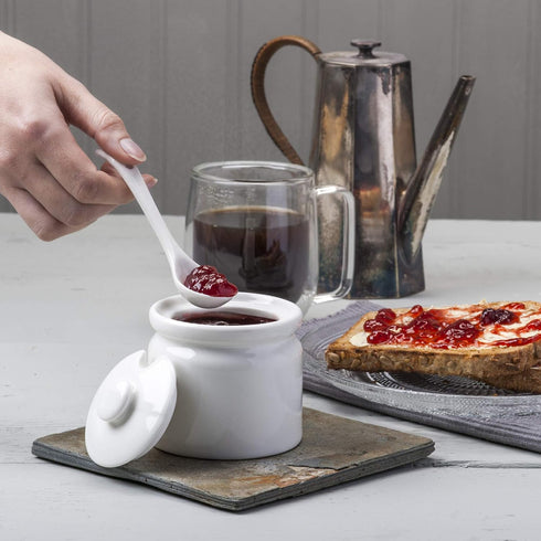 WM Bartleet & Sons 1750 T165 Traditional Porcelain Sugar/Jam/Mustard Pot with Lid & Spoon 8cm – White, 24 oz...