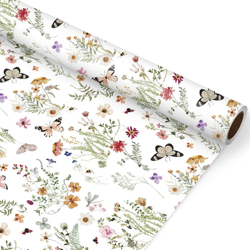 JarThenaAMCS Wildflower Wrapping Paper -Mini Roll- 17 Inch x 32.8Ft Watercolor Floral Butterfly Gift Wrap Paper Spring Art Paper for Wedding Brida...