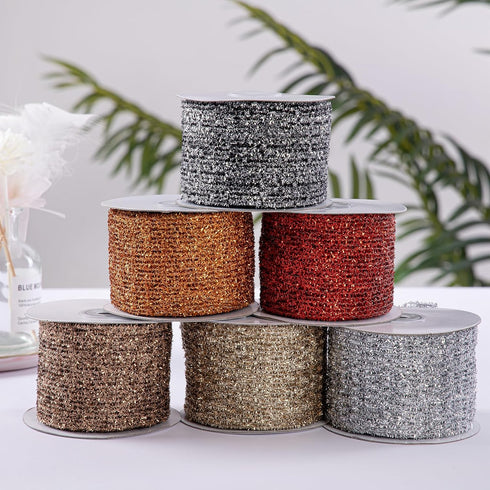 Silver Stretchable Glitter Diamond Mesh Ribbon Wired Ribbon Wide 2.5" to 7" for Christmas Tree,Wreaths Supplies,Home Decor, Gift Wrapping,DIY Craf...