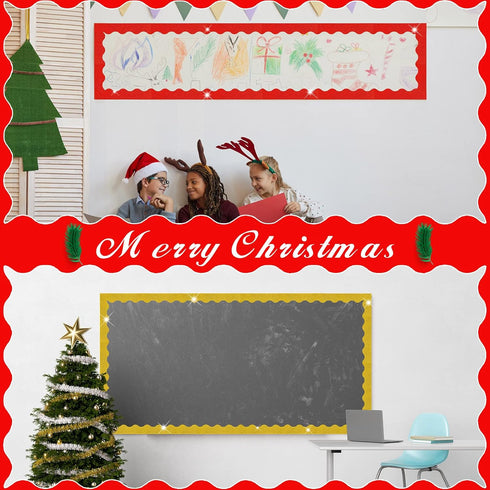 62 Feet Back to School Bulletin Board Border Shiny Glitter Scalloped Borders Bulletin Board Decorative Trim Poster Borders Bulletin Board for Scho...
