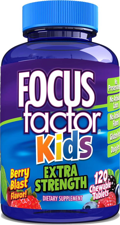 Focus Factor Kids Extra Strength Daily Chewable for Brain Health Support, 120 Count – Vitamins - Quality Formula – Gluten & Dairy Free Supplements...