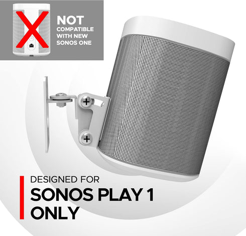 Play 1 Wall Mount, White, Compatible with Sonos Play:1 Only, Adjustable Swivel & Tilt Mechanism, Mounting Bracket Includes All Fixings......
