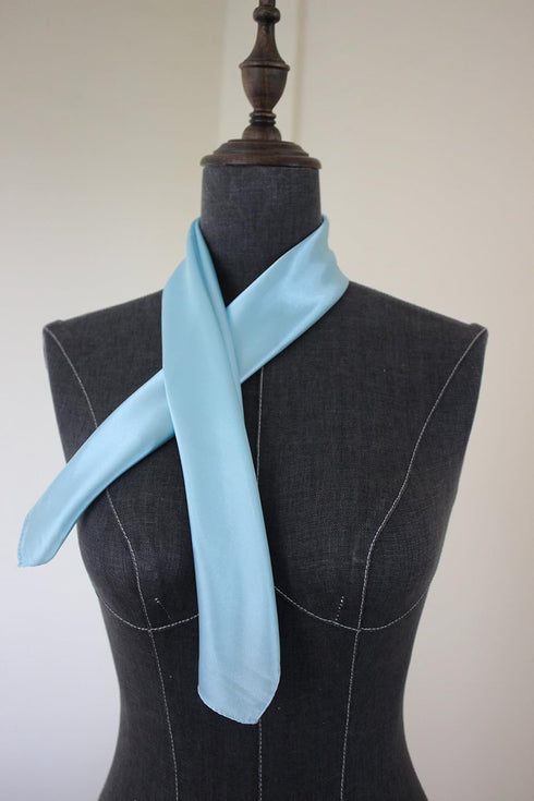 Silk square scarf pure color head scarf blend neckerchief (Sky blue)...