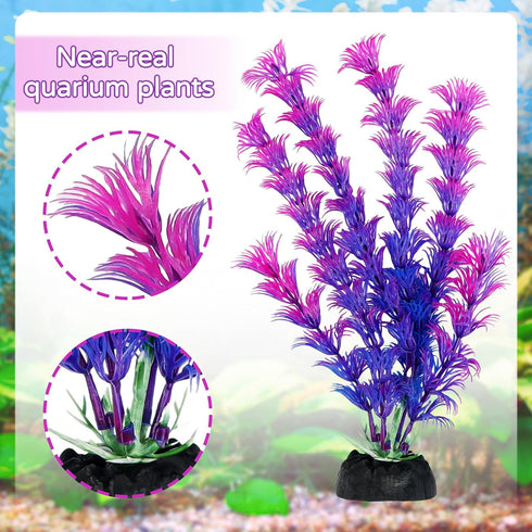 Aquarium Decorations Fish Tank Artificial Plastic Plants, 12pcs Aquarium Decor Plants and Cave Rock Decoration Set Hideout Ornaments, Fish Tank Ac...