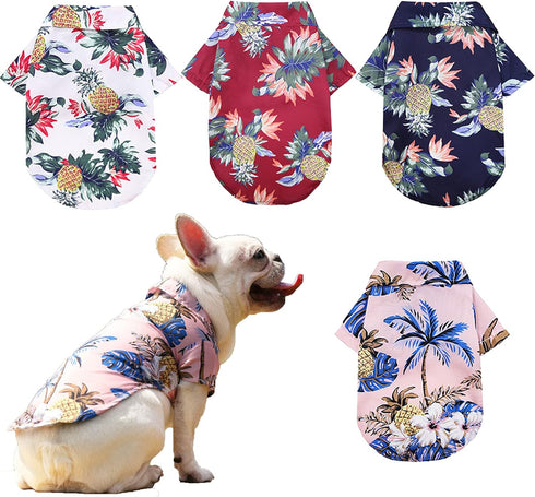 Pack of 4 Hawaiian Dog Shirt Summer Breathable Pet Clothes Dog Sweatshirts Cool Coconut Tree Pineapple Beach Dog Shirts for Small Medium Large Dog...