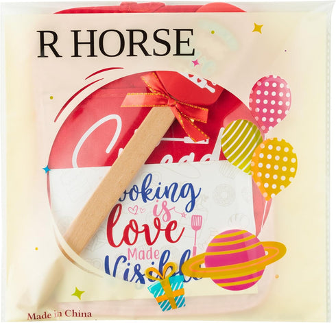 R HORSE Bridal Shower Gift Set - 3Pcs Red Bridal Shower Pot Holder with Silicone Spatula Greeting Card Heat Resistant Oven Mitts Kitchen Baking Gi...