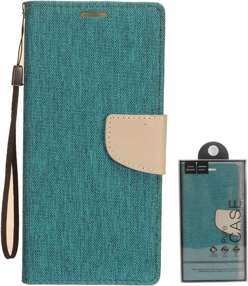 for LG K51, LG Reflect (LM-K500) - Denim Fabric Wallet Phone Case - CT5 Gray/Navy Blue...