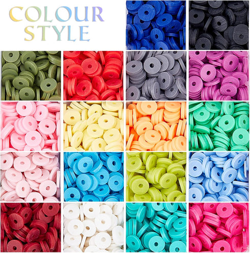 PH PandaHall 4500pcs Polymer Clay Beads 6mm Vinyl Disc Beads 18 Colors Heishi Beads Flat Silicon Beads for Hawaiian Friendship Earring Choker Brac...