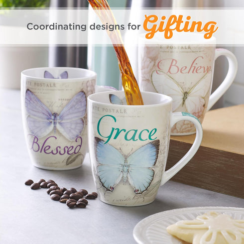 Christian Art Gifts Botanic Blue Butterfly Ceramic Coffee Mug – Inspirational Coffee Cup for Women & Men 12 oz. Lead-free Microwave and Dishwasher...
