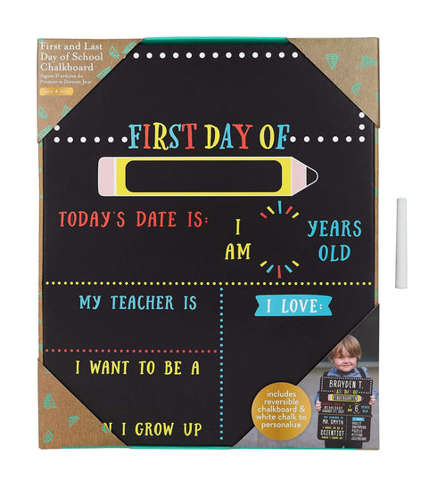 Kate & Milo First and Last Day of School Reversible Chalkboard, Reusable Photo Sharing Prop with Included Chalk, Back to School Pictures, Double S...
