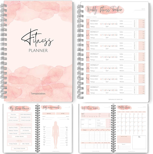 3 Month Fitness & Workout Planner for Women | Gym Journal, Weight Loss Tracker, Meal Planner, Self Care Habit Tracker - A5 Pink Watercolor...