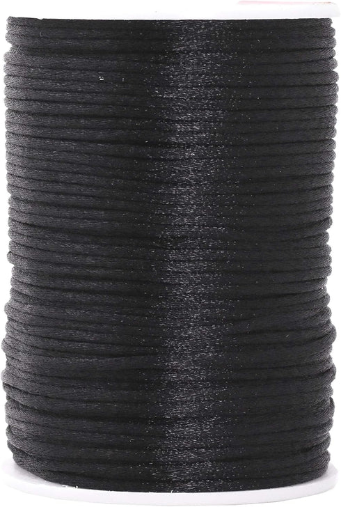 Mandala Crafts Nylon Satin Cord 2mm Rattail Cord Black String - 100 Yds Nylon Chinese Knotting Cord Rat Tail Silk Cord for Bracelet Necklace Jewel...