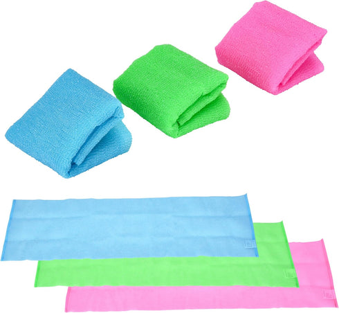 TranquilBeauty Exfoliating Towel Set of 3 - Soft, Quick-Dry Scrub Towels for Body (Not for Face) | Deep Cleanse | Machine Washable | Korean Exfoli...