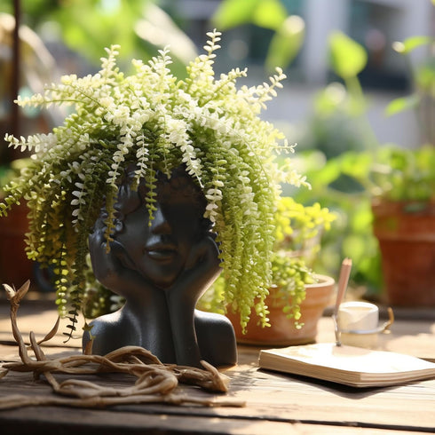 T4U Face Planter Pot, Unique Plant Pots for Indoor Plants, Head Planter, Ceramic Cool Plant Pots, Succulent Pots with Drainage Hole, Cactus Pot, P...