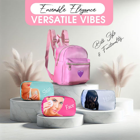 CuteAri 4 Pcs Nylon Pink Makeup Bags for Teen Girls - Mini Backpack for Women...