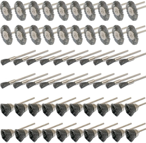 60PC Steel Wire Wheel Brushes Set Polishing Wheel Full Kit Accessories for Rotary Tools and Deburring Removing Rust Dust-1/8 Inch Shank...