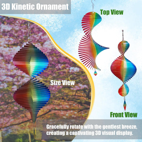 Helix Metal Wind Spinners for Yard and Garden,12 Inch 3D Stainless Steel Hanging Kinetic Yard Art Wind Sculpture, Rainbow Helix Kinetic Art Garden...