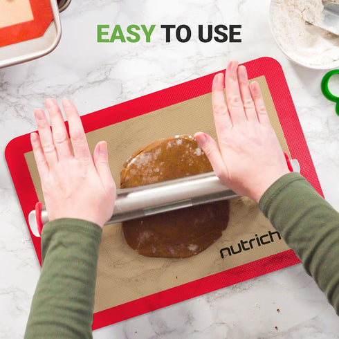 Nutrichef Silicone Baking Mats - 2 Non-stick Food-Grade Reusable Silicone Mats - Perfect for Half Baking Pans 16.5 x 11.6 IN - Oven-Safe Up to 480...