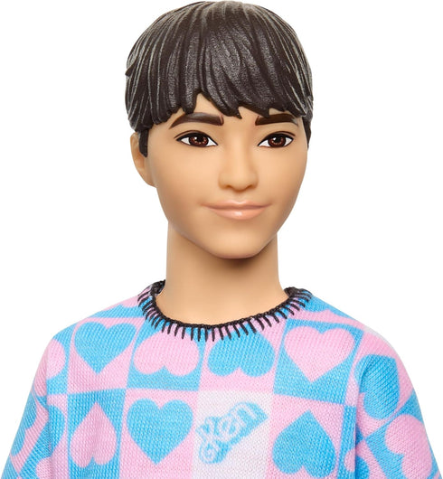 Barbie Fashionistas Ken Doll #219 with Slender Body Wearing a Removable Long-Sleeve Pink & Blue Patterned Shirt & Pink Shorts...
