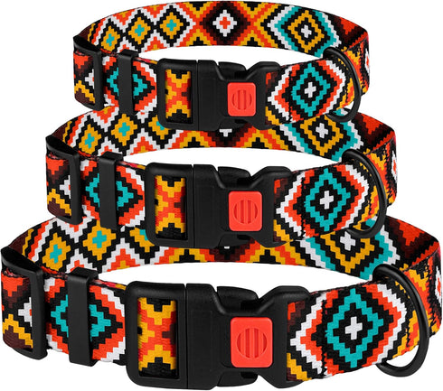 CollarDirect Purple Geometric Dog Collar, Pet Collar for Small Medium Large Dogs or Puppies with Quick Release Buckle, Yellow Orange Pattern, Adju...