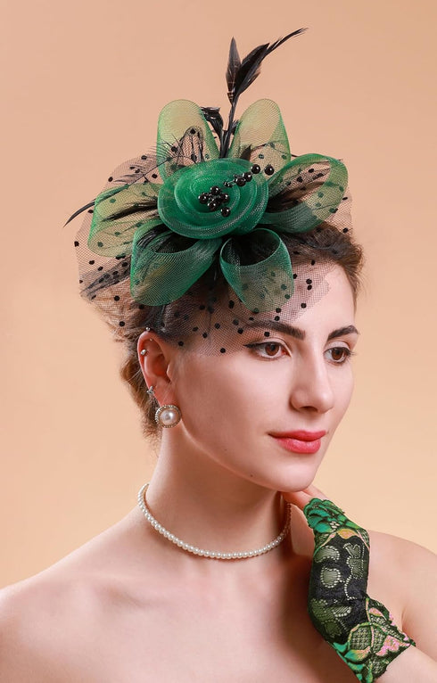 Cizoe Women's Fascinators Hat Kentucky Derby Hats Wedding Cocktail Tea Party Headwear and Gloves(Green and Black)...