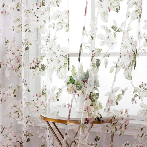 BROSHAN Pink Floral Sheer Curtains 78 Inches Long for Living Room, Pretty Flower Print Bedroom Curtain Sheers Transparent Window Curtains 2 Panels...