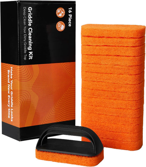 16-Piece Griddle Cleaning Kit for Blackstone, Flat Top Grill Cleaner - 15 Scrubber Pads and 1 Handle, Easy Cleaning on Hot or Cold Surfaces...