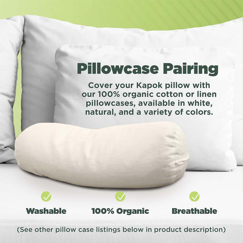 Bean Products Kapok Neck Roll Pillow for Sleeping – Hypoallergenic and Breathable Organic Cotton Fabric Neck Pillow – Soft and Supportive Pillow f...