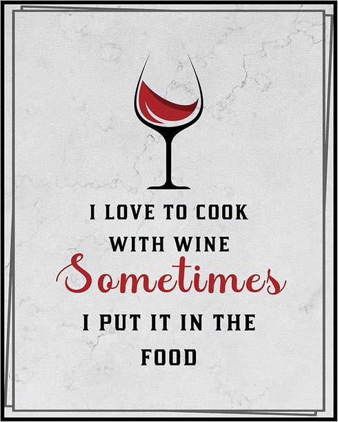 Posterizer 1 pcs-Kitchen Print-Funny Quotes-cook with wine-red wine-Kitchen & Bar Art-Comedy Art-Art Poster Print for Home, Office, Store, Bar- un...