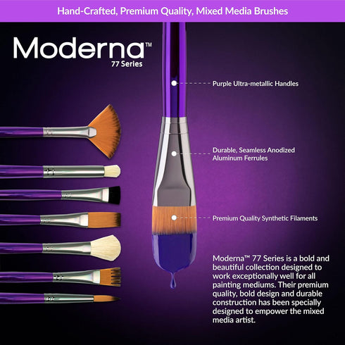 Royal & Langnickel Moderna, 5pc Oval Mop Variety Brush Set for All Painting Mediums, Includes - Mop, Fan & Half Moon Brushes Purple...