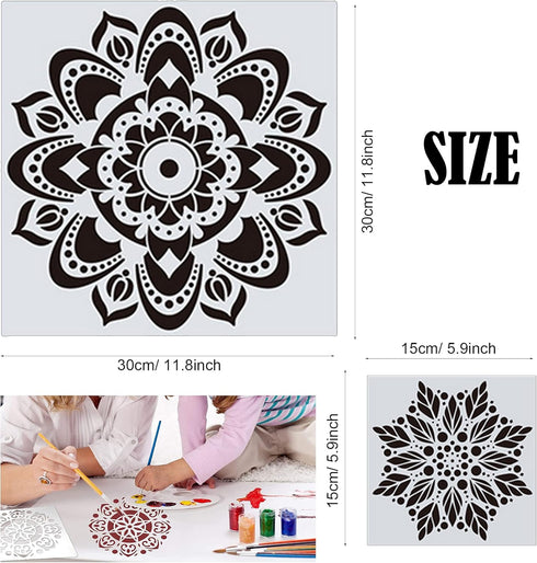 Woohome 18 PCS Reusable Stencils Painting Drawing Mandala, 9 PCS 12 x 12 Inch Painting Template and 9 PCS 6 x 6 Inch Painting Stencils for DIY Roc...