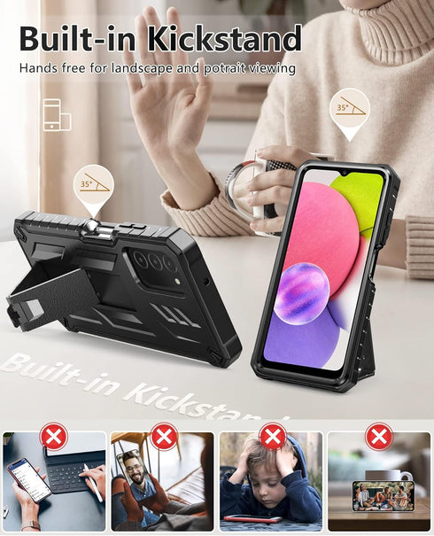 for Samsung Galaxy A03S Phone Case: Built in Hard Kickstand & Touch Protector Military Shockproof TPU Sturdy Soft Rugged Heavy Duty Armor Full Bod...