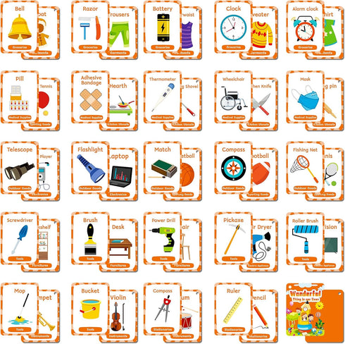 50 Everyday Objects Awareness Flashcards for Kids,Waterproof Daily Necessity Education Cards, Children's Educational Card, Double-Sided Fun Educat...