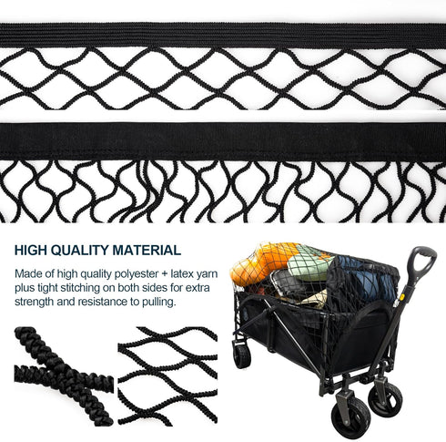 Wagon Cargo Net for Utility Folding Wagon, Elastic Storage Bag Cover Nets with ABS Hook for Outdoor Garden Wagon, Beach Cart, Garden Cart, Trolley...