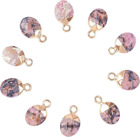 DanLingJewelry 20 pcs Natural Rhodonite Charms Faceted Oval Necklace Pendants Gemstone Charms for Jewelry Making 14x8x5mm...