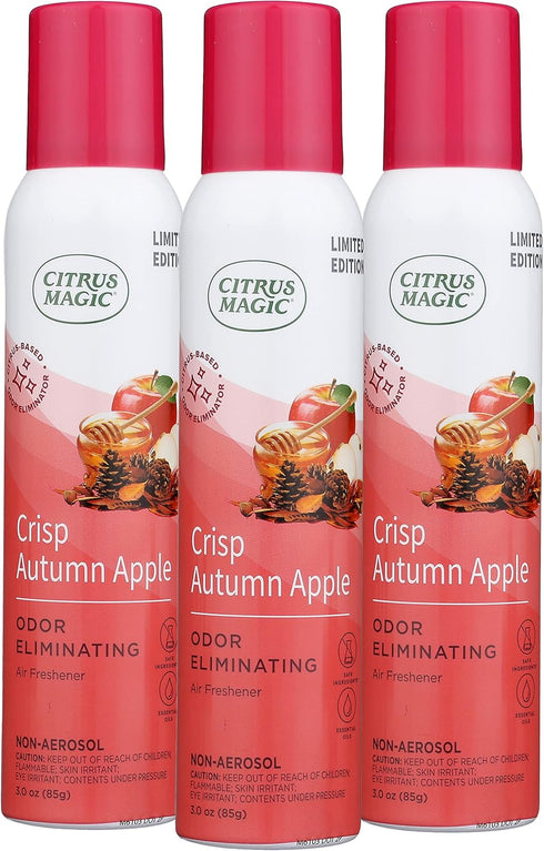 Citrus Magic Limited Edition Natural Odor Eliminating Air Freshener Spray, Crisp Autumn Apple, 3-Ounce, Pack of 3...