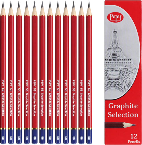Pepy Graphite Professional Drawing Pencils - Set of 12 5B Pre-Sharpened Black Lead Pencils; Perfect for Drawing, Sketching and Shading, Graphic an...