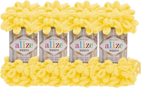 4 skn/Ball Alize Puffy Baby Big Loop Blanket Yarn 100% Micropolyester Soft Yarn 400gr 39.3 yds (216-Yellow)......