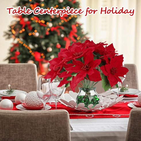 Homcomoda Christmas Red Artificial Flower Faux Poinsettia Bush Fake Flowers for Holiday Wedding Home Decoration 7 Heads 4 Bouquets...