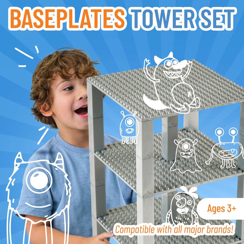 Strictly Briks Classic Stackable Baseplates, Building Bricks for Towers, Shelves, and More, 100% Compatible with All Major Brands, Silver, 4 Base ...
