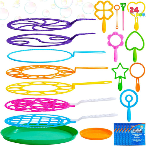 JOYIN Big Bubble Wands Set Bulk for Kids Summer Outdoor Activity Party Favors, 18 Pcs Giant Bubble Maker with Tray, 12" Large, 6 Pcs Bubble Soluti...